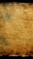 antik pergament textur visning åldrig papper med mörk gränser vertikal mobil tapet ai genererad foto