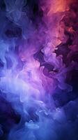gåtfull rökfylld mörker upplyst förbi lila och blå strålkastare vertikal mobil tapet ai genererad foto