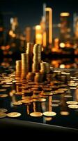 företag horisont mynt, Graf Diagram blandning stadsbild, porträtterar ekonomisk, finansiell triumf vertikal mobil tapet ai genererad foto