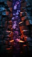 mystisk aura utgår från de obsidian färgat tegelstenar av en skuggig vägg vertikal mobil tapet ai genererad foto