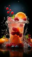 plast kopp undrar, frysta frukt slask, spricker nyanser kyla i varje smutta vertikal mobil tapet ai genererad foto