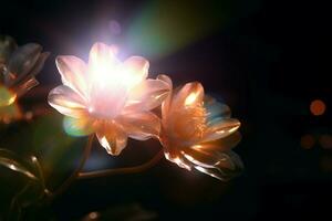 eterisk glöd blommar, ett abstrakt belysning bloss strålnings omvandling ai genererad foto