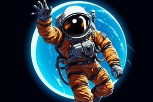 vetenskap och tech symbol astronaut på planet vågor Hej ikon ai genererad foto