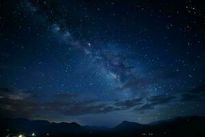 starry natt vista fängslande låg vinkel skott av de himmelsk duk ai genererad foto