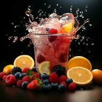 plast kopp magi, frysta frukt slask, en brista av Färg och svalka för social media posta storlek ai genererad foto