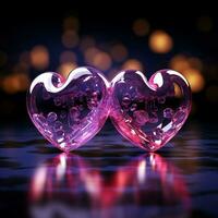 två neon hjärtan lampor illustration för social media posta storlek ai genererad foto