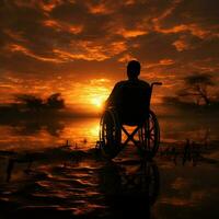 Inaktiverad person i rullstol silhuett, främja medvetenhet för social media posta storlek ai genererad foto