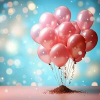 drömmande firande, pastell ballonger på rosa bakgrund, 3d återges, riklig kopia Plats för social media posta storlek ai genererad foto