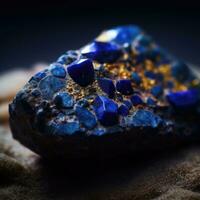 närbild Foto av lapis lazuli mineral sten, makro. generativ ai