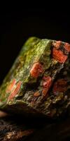 Foto av de mineral sten unakite närbild, makro. generativ ai