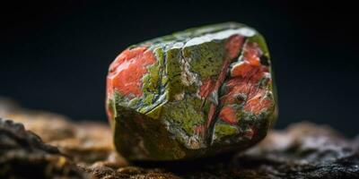 Foto av de mineral sten unakite närbild, makro. generativ ai