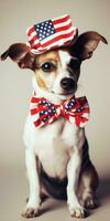 söt hund klädd i oss nationell färger. juli 4:e är oberoende dag av de förenad stater av amerika. generativ ai foto