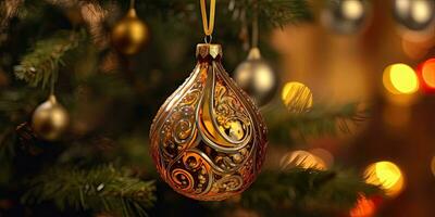 underbar jul dekorationer på de jul träd. jul tema. generativ ai foto