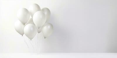 vit ballonger på en vit bakgrund, med Plats för text. de baner är vit. generativ ai foto