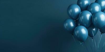 mörk blå ballonger på en blå bakgrund, med Plats för text. de baner är mörk blå. generativ ai foto