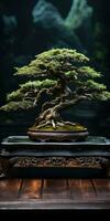 bonsai träd på en mörk bakgrund. minimalism. generativ ai foto