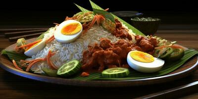 de nationell maträtt av malaysia, nasi lemak. maträtt närbild. generativ ai foto