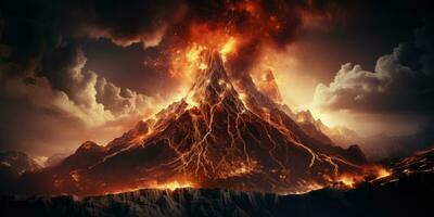 vulkanisk utbrott, lava, katastrofer och naturlig katastrofer. generativ ai foto