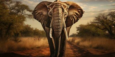 närbild porträtt av ett afrikansk elefant. vild och naturlig livsmiljö. generativ ai foto