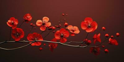 röd blommor på en mörk bakgrund, ett bild för affisch eller vykort. generativ ai foto