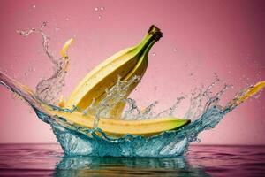 färsk banan i vatten stänk. ai generativ proffs Foto