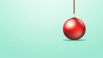 minimalistisk bild av en röd jul boll på en grön vägg. ai genererad foto