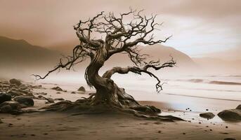 landskap med död- träd. ai genererad foto
