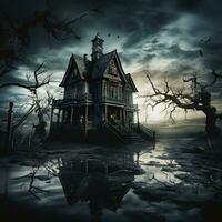 tecknad serie halloween läskigt hus. foto