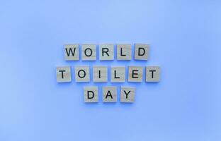 november 19, värld toalett dag, minimalistisk baner med de inskrift i trä- brev foto