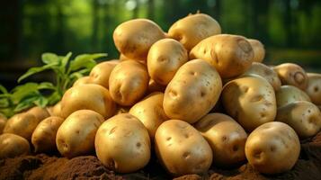 skön färsk potatisar på en brun jord ai genererad foto