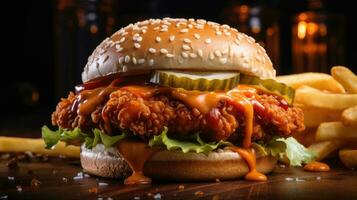 Krispig kyckling burger ai genererad foto