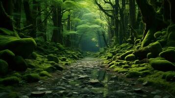 grön skog bakgrund ai genererad foto