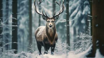 älg i de snö skog ai genererad foto