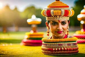 skön indisk brud i traditionell klädsel. ai-genererad foto