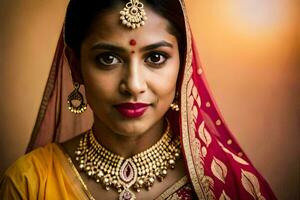 en skön indisk kvinna bär traditionell Smycken. ai-genererad foto
