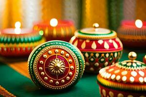 indisk diwali dekorationer och ljus. ai-genererad foto