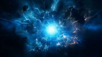 explosion med blå belysning. generativ ai foto