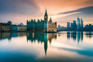 de stad av London är reflekterad i de vatten. ai-genererad foto