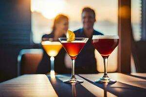 tre glasögon av cocktails på en tabell. ai-genererad foto
