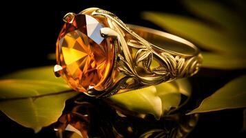 fotografera ett elegant ringa terar en strålnings citrin på en Smycken låda, symboliserar lyx och dyrt. generativ ai foto