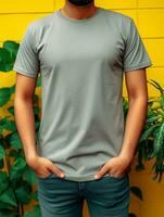 grå t-shirt för attrapp design ai genererad foto
