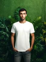 män tom vit t-shirt för attrapp design ai generativ foto