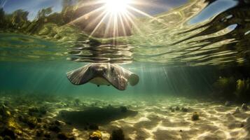 en stingrocka simning i de hav. generativ ai foto