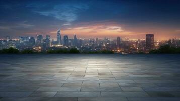 betong golv med stadsbild och horisont bakgrund. generativ ai foto