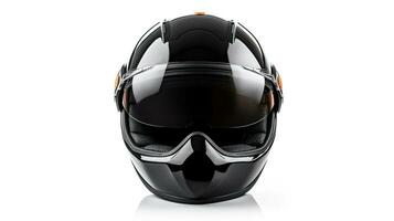 motorcykel hjälm med glasögon isolerat på vit bakgrund. generativ ai foto