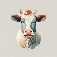 illustration av en porträtt av en ko på en grå bakgrund. ai generativ foto