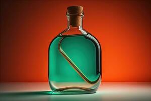 flaska med en flytande på en fast Färg bakgrund. ai generativ foto