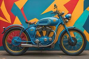 modern kraftfull sporter motorcykel på en färgrik bakgrund. ai generativ foto