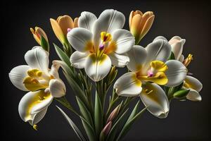 bukett av vit liljor på en fast Färg bakgrund. ai generativ foto