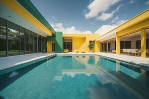 simning slå samman i en modern villa, ai generativ foto